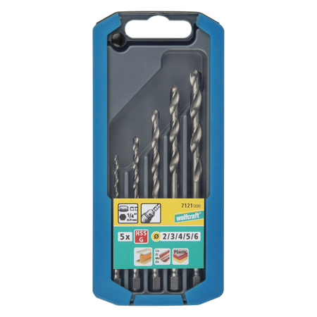 HSS Metal Drill Bit Set ground, Hexagon Shank, Ø 2–6 mm, 5 Pcs.