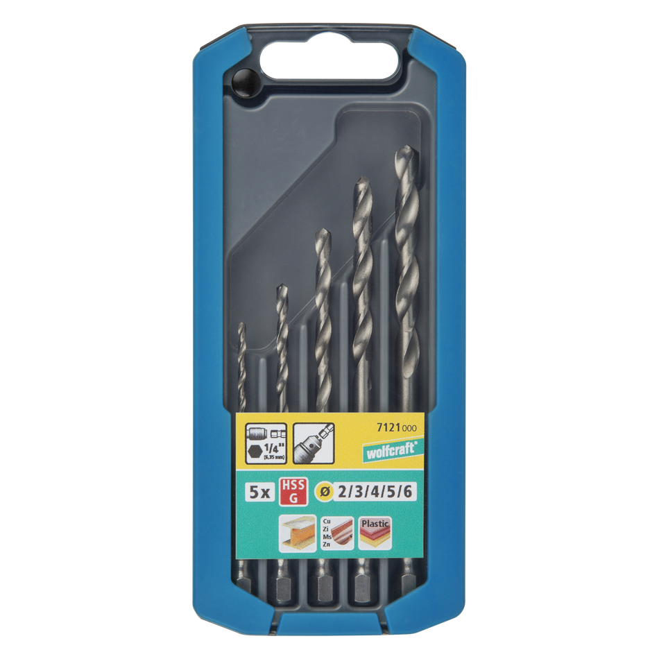 HSS Metal Drill Bit Set ground, Hexagon Shank, Ø 2–6 mm, 5 Pcs.