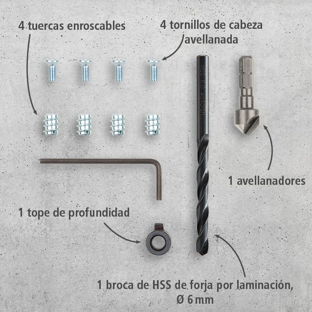 Repair Set for Cup Hinge – Cabinet Side, 11 Pcs. (es)