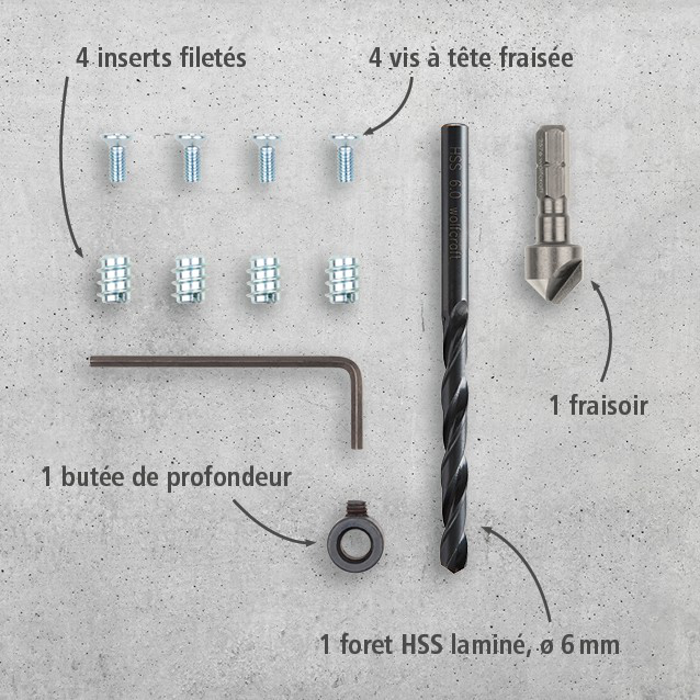 Repair Set for Cup Hinge – Cabinet Side, 11 Pcs. (fr)