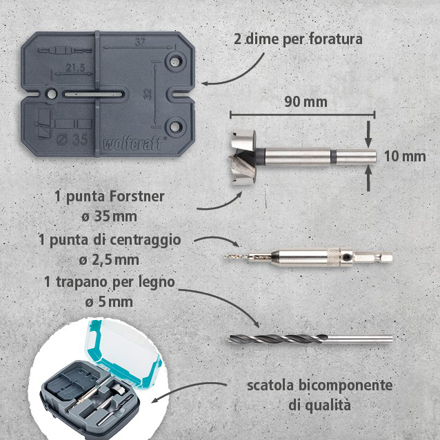 Hinge hole set, Ø 35 mm, 5 pcs. (it)