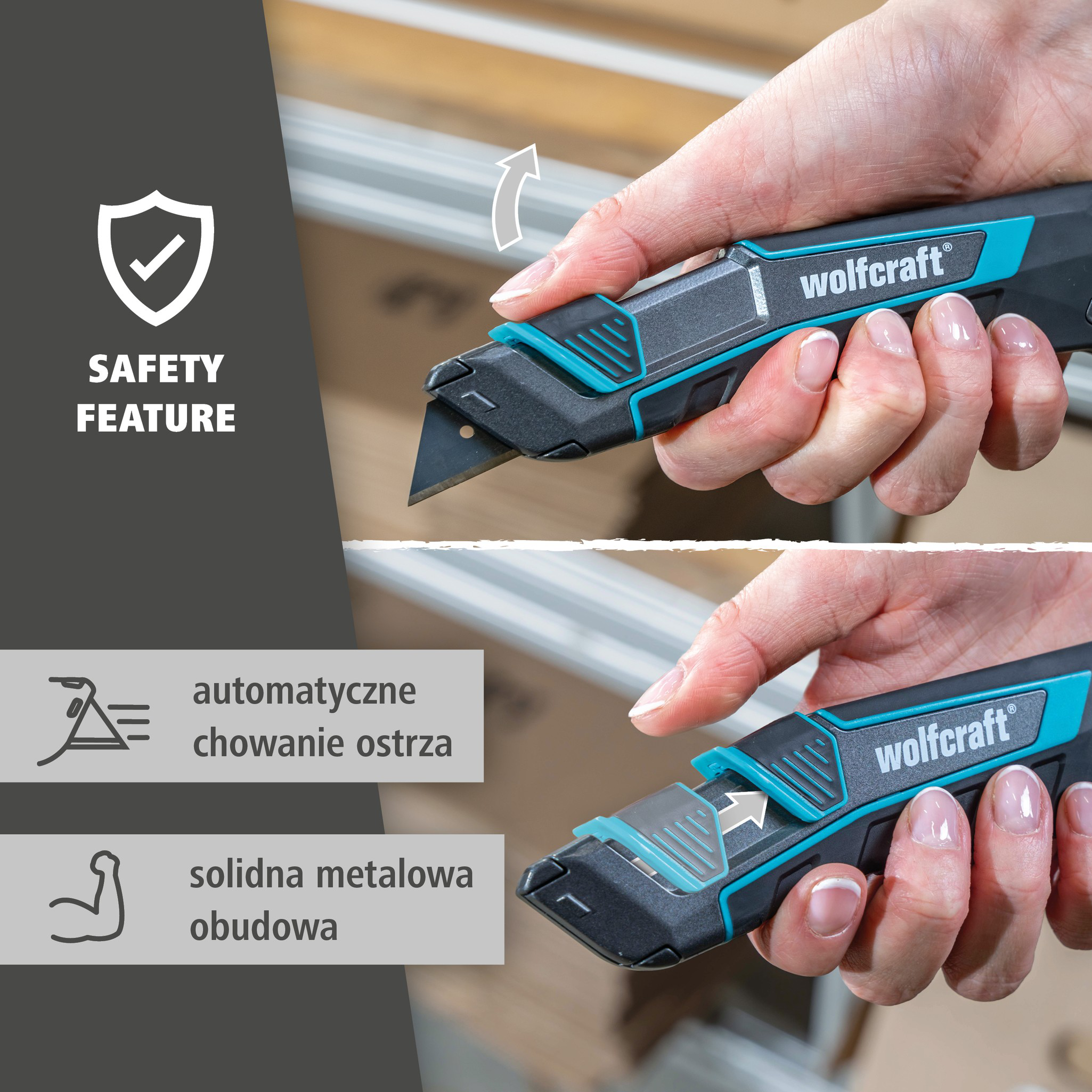 Trapezium Blade Knife PRO SAFETY with Sheath (pl)