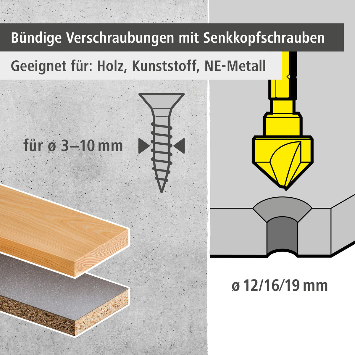 Tool Steel Countersink Set 3 Pcs., Hexagon Shank (de)