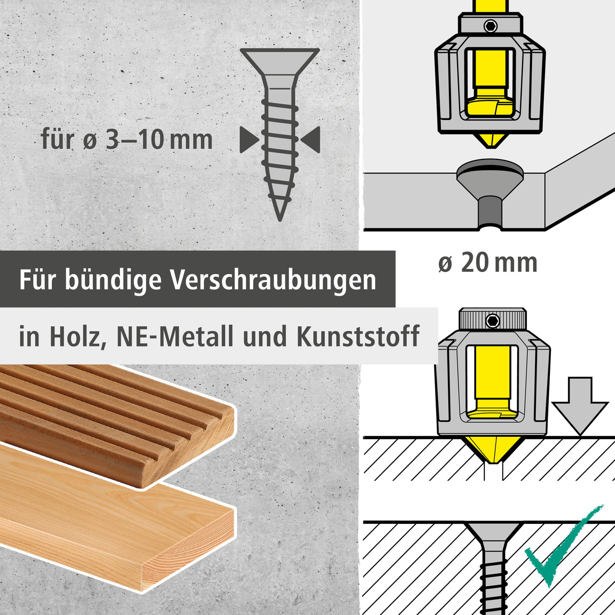 Conical Countersink with Depth Stop, Hexagon Shank