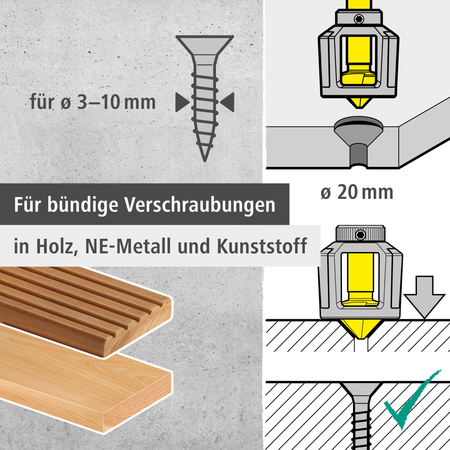 Conical Countersink with Depth Stop, Hexagon Shank