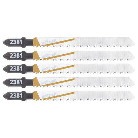 5 HCS Jigsaw Blades, T-shank, wood and plastic, clean cut