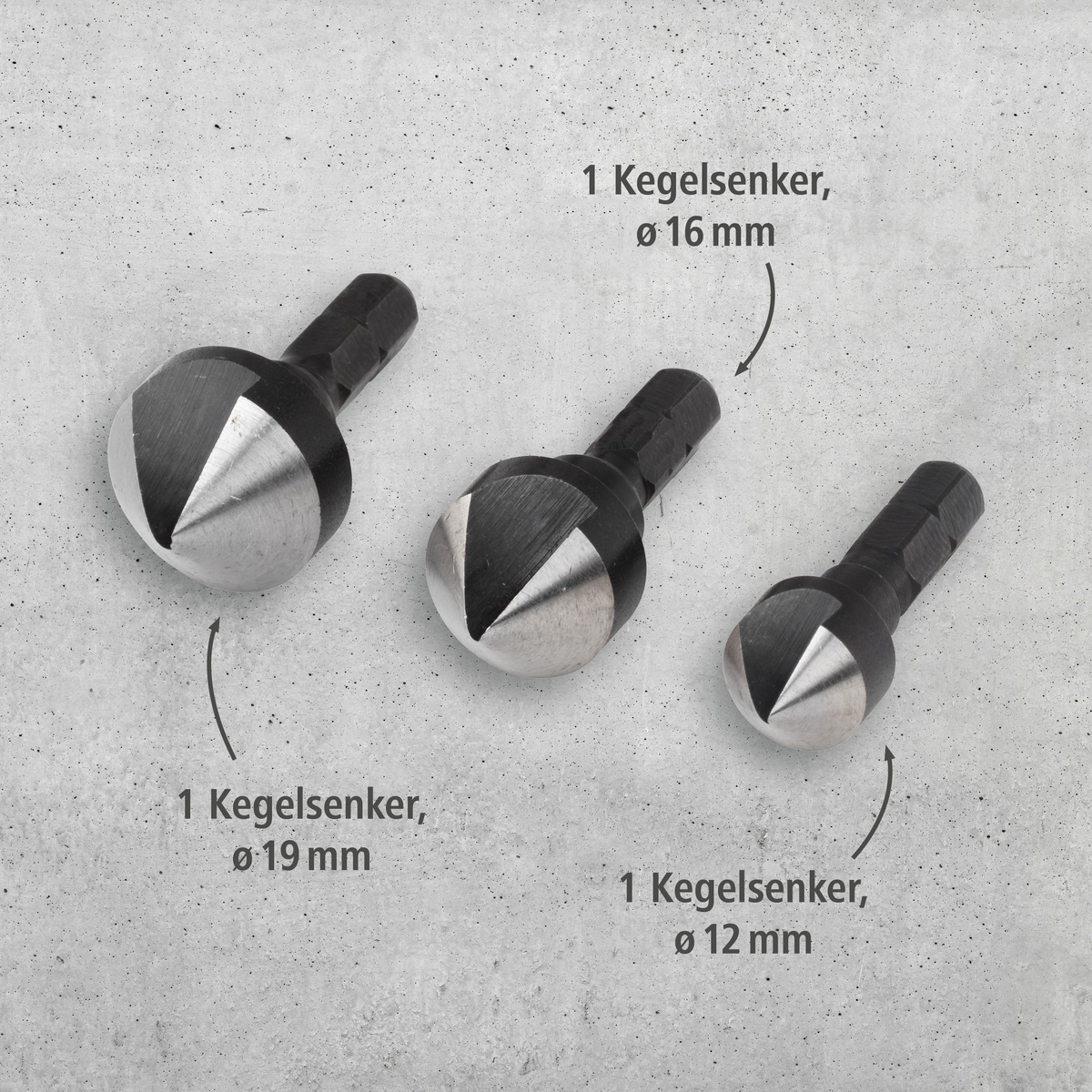 Tool Steel Countersink Set 3 Pcs., Hexagon Shank (de)