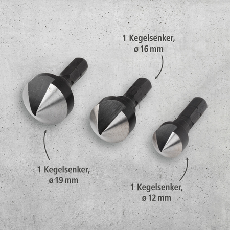 Tool Steel Countersink Set 3 Pcs., Hexagon Shank (de)
