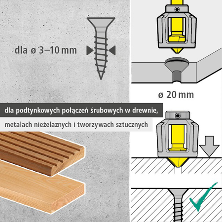Countersink with Depth Stop, Hexagon Shank (pl)