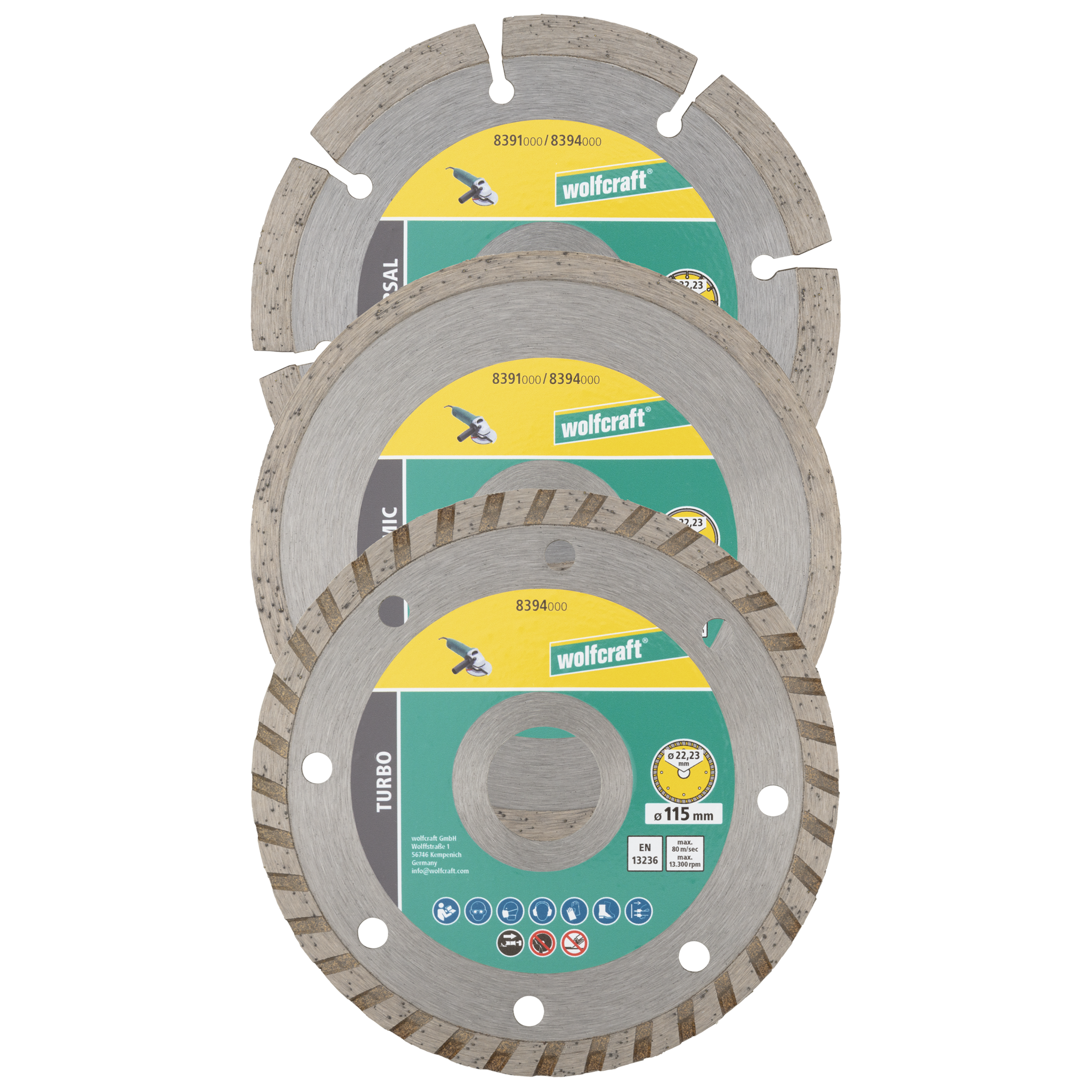 Diamond Cutting Disc Set, Ø 115 mm, 3 Pcs.