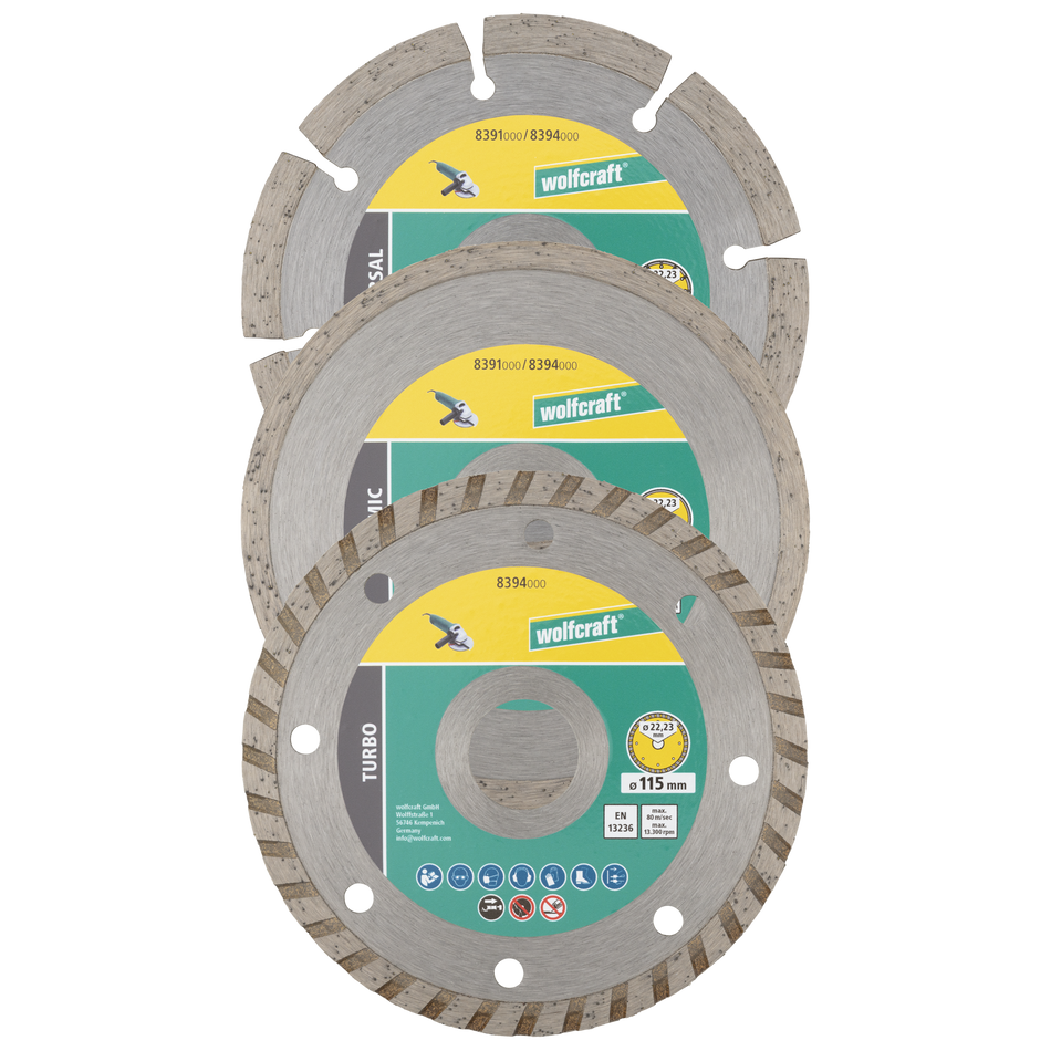 Diamond Cutting Disc Set, Ø 115 mm, 3 Pcs.