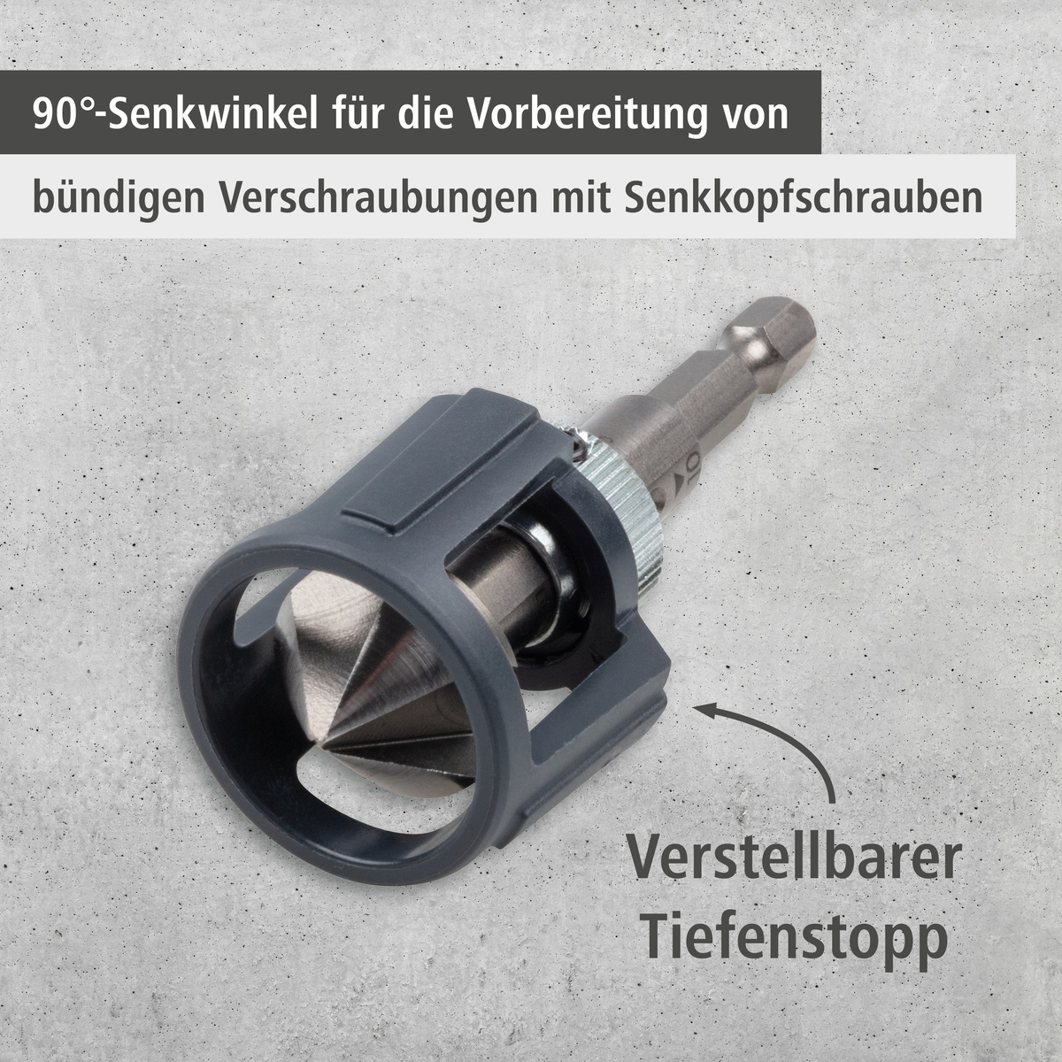 Conical Countersink with Depth Stop, Hexagon Shank