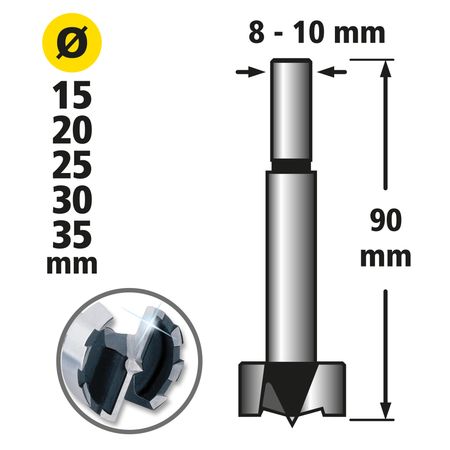 Forstner Drill Bit Set, Ø 15–35 mm, 5 Pcs.