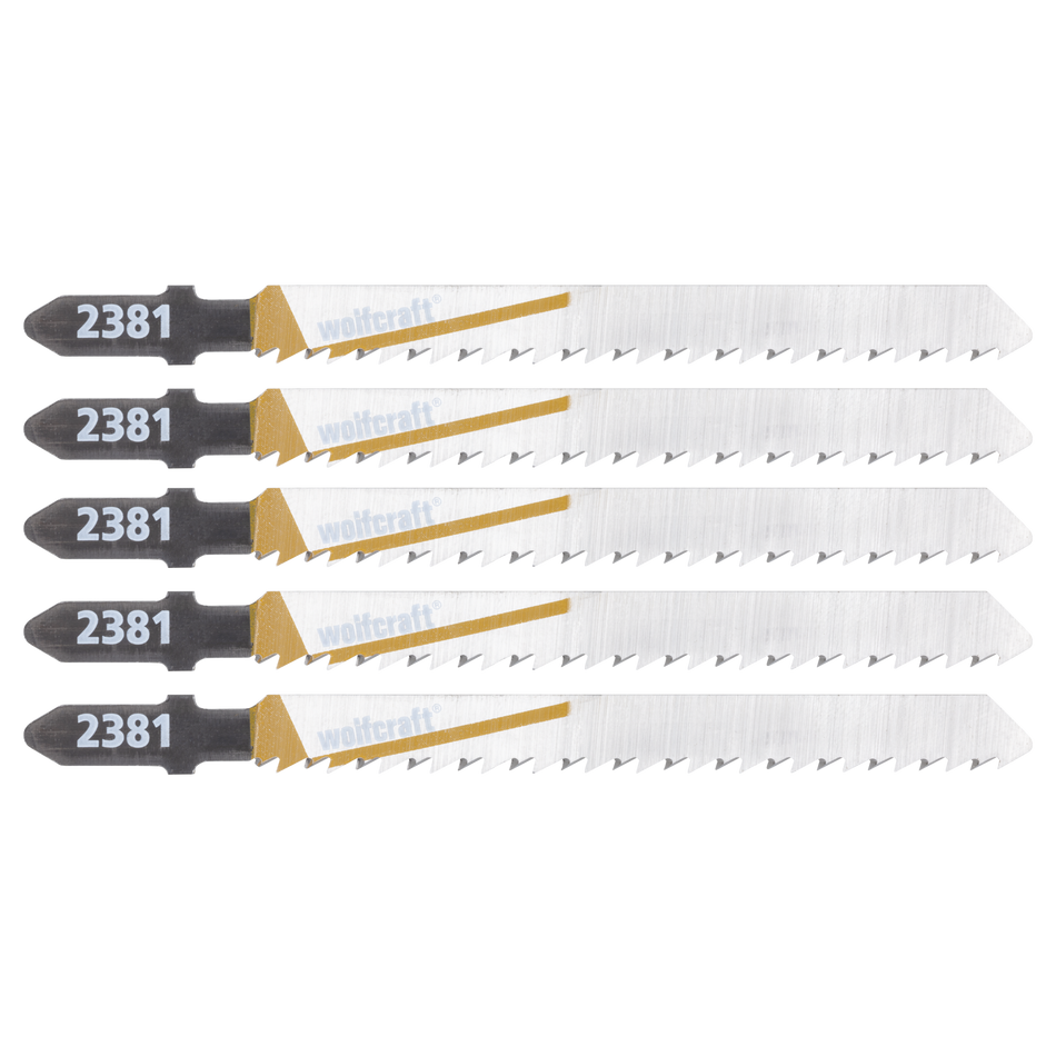 5 HCS Jigsaw Blades, T-shank, wood and plastic, clean cut