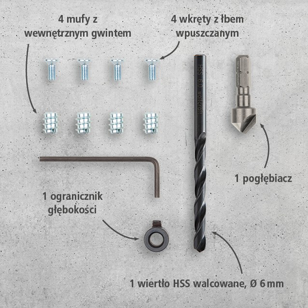 Repair Set for Cup Hinge – Cabinet Side, 11 Pcs. (pl)
