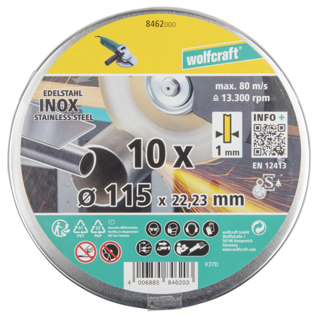 10 Cutting Discs for Stainless Steel, INOX Ø115 mm, extra thin