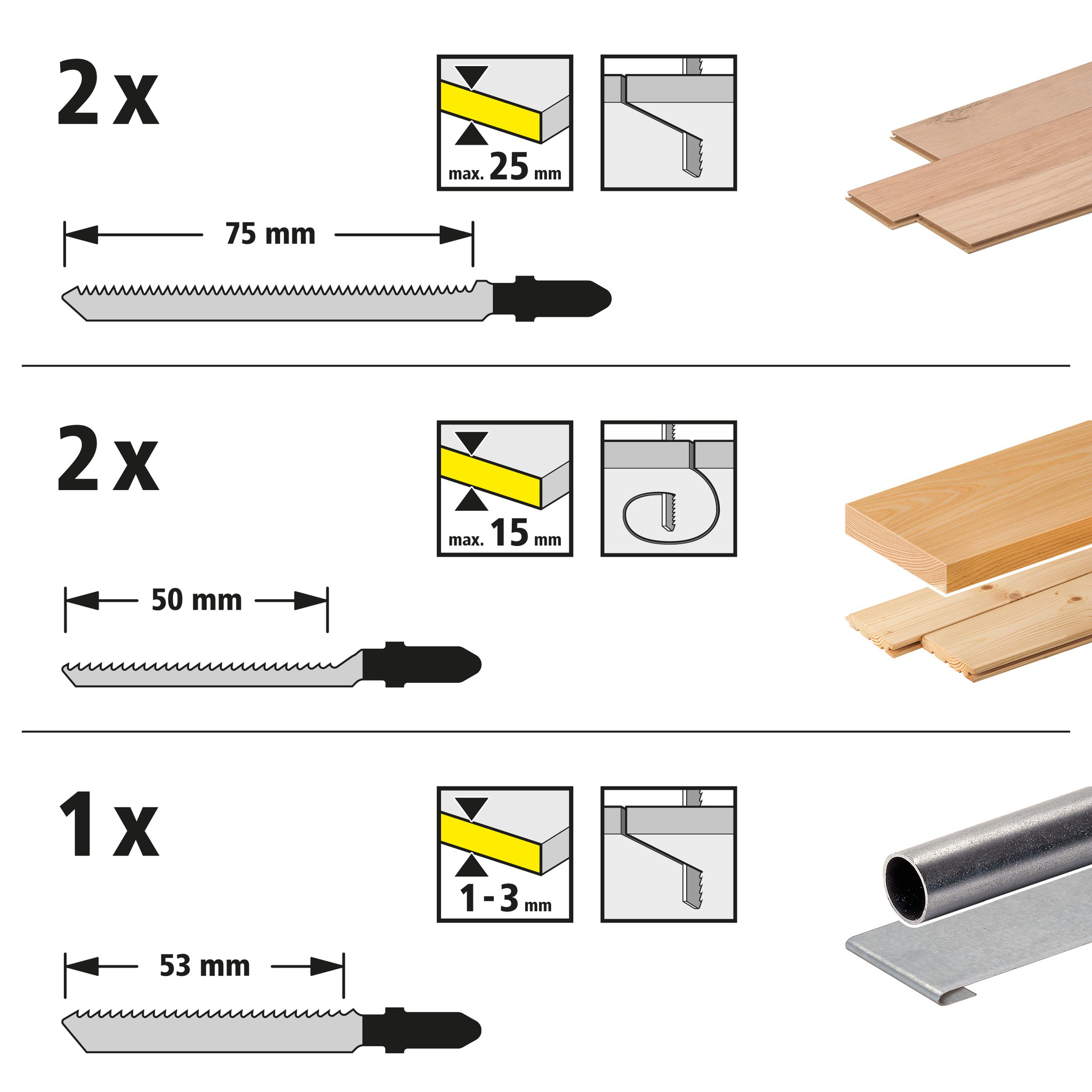 Jigsaw Blade Set, T-Shank, 12 Pcs.