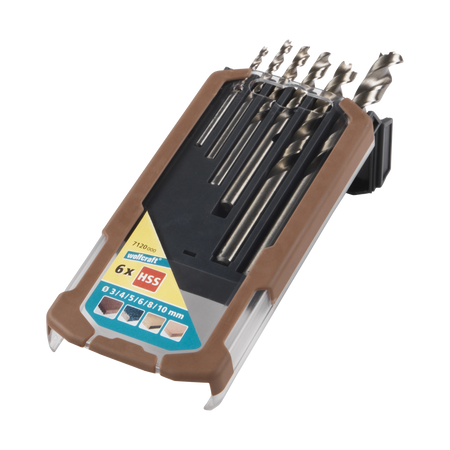 HSS Wood Twist Drill Bit Set, Ø 3–10 mm, 6 Pcs.