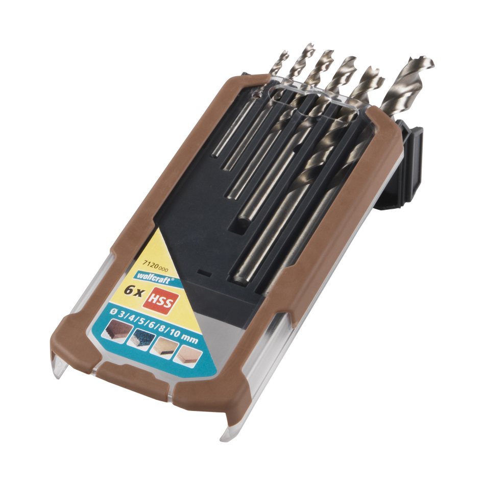 HSS Wood Twist Drill Bit Set, Ø 3–10 mm, 6 Pcs.