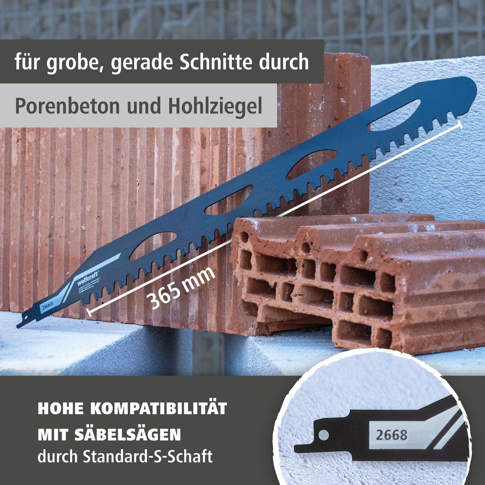 Sabre Saw Blade, TC Tipped, Aerated Concrete and Hollow Bricks, Straight Cut