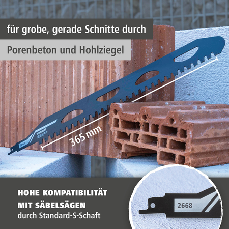 Sabre Saw Blade, TC Tipped, Aerated Concrete and Hollow Bricks, Straight Cut
