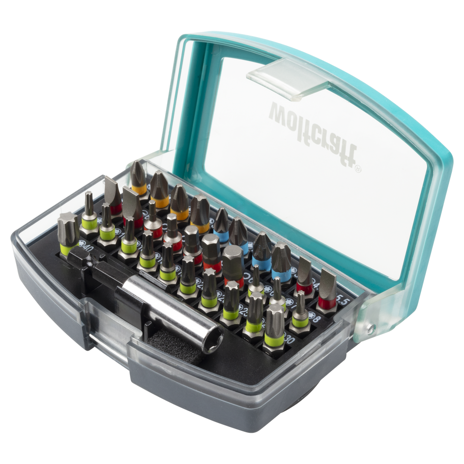 Bit Box, Flat-Slotted / Crosshead (PH/PZ) / TORX® (T) / Hexagonal, 32 Pcs. - Image 1