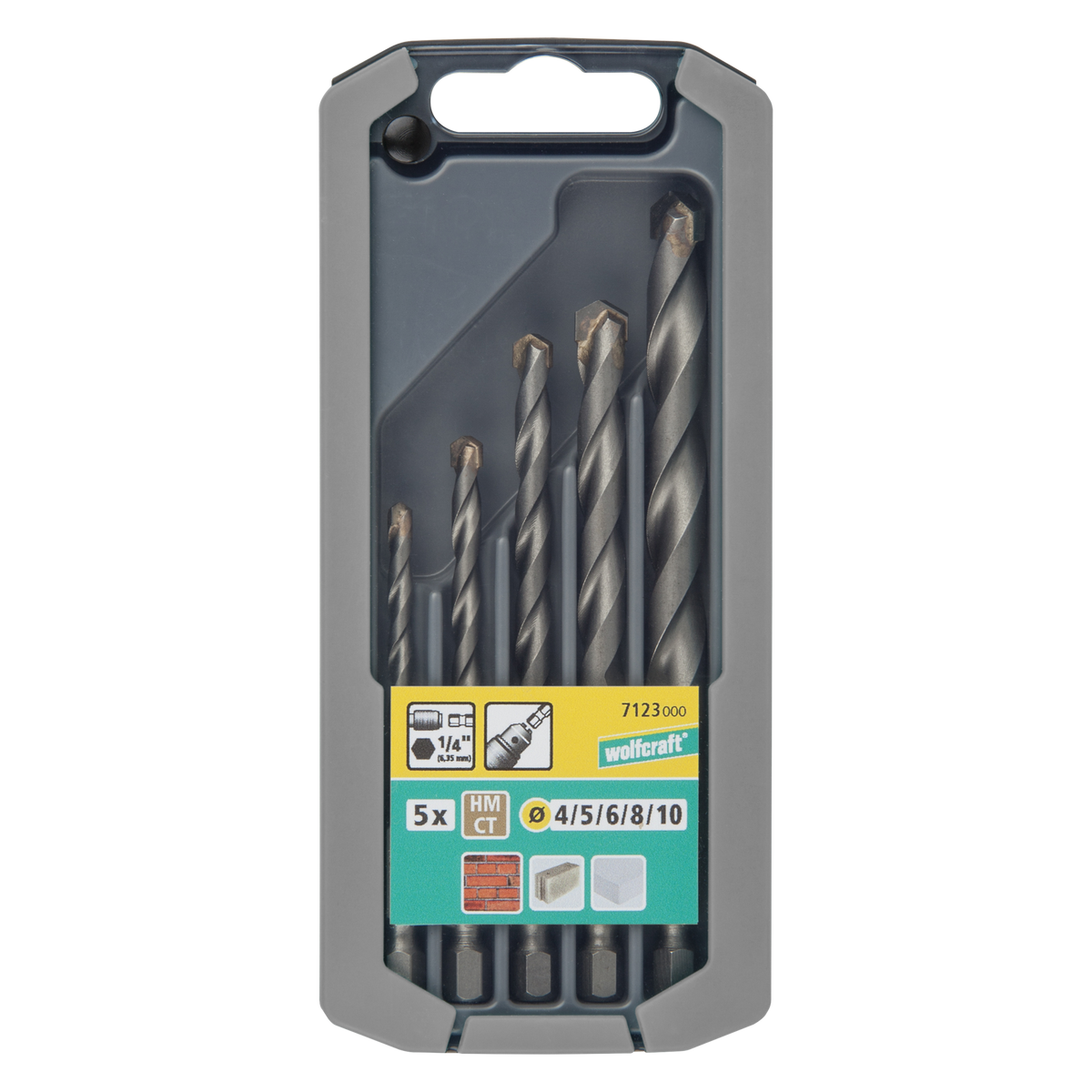 TC Rock Drill Bit Set 5 Pcs., hexagon shank