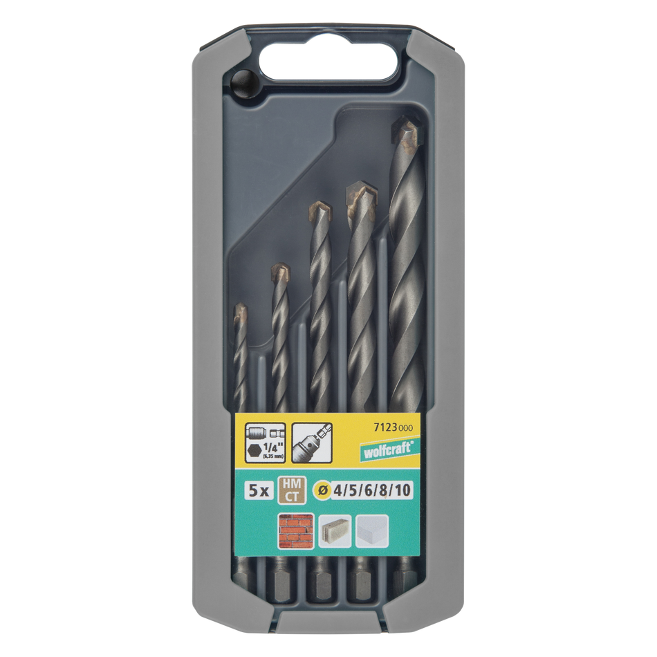 TC Rock Drill Bit Set 5 Pcs., hexagon shank