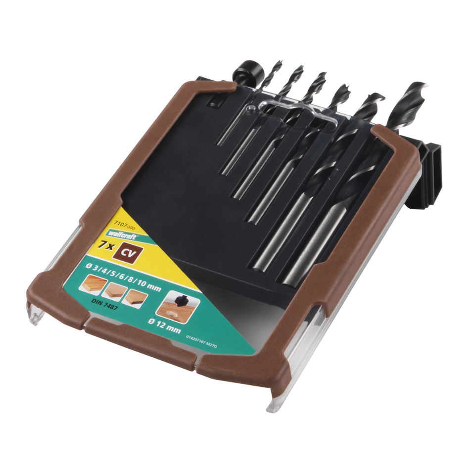 CV Wood Twist Drill Bit Set, Ø 3–10 mm, 7 Pcs.