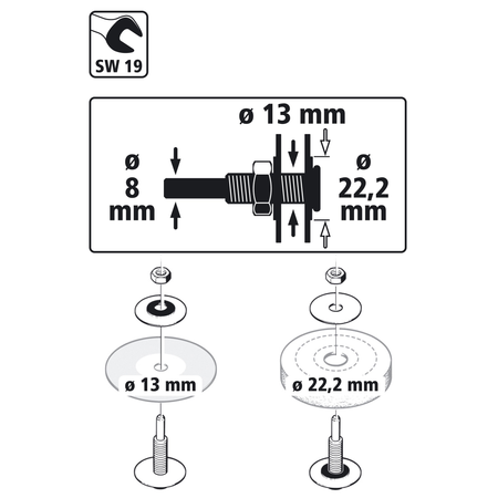 Mandrel for Ø 22.2 and 13 mm bore