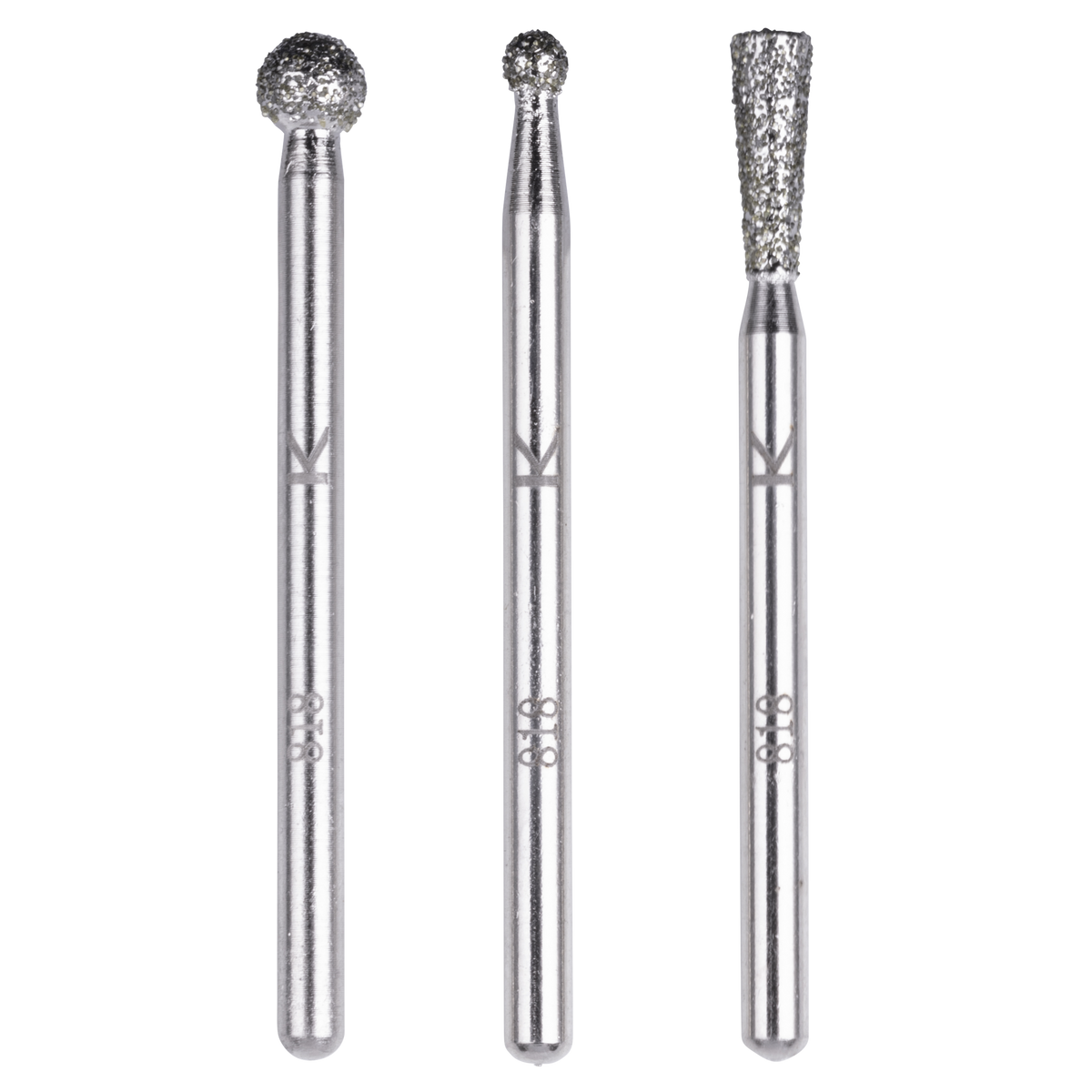 Diamond Mounted Point Set, Spherical and Tapered, 3 Pcs.