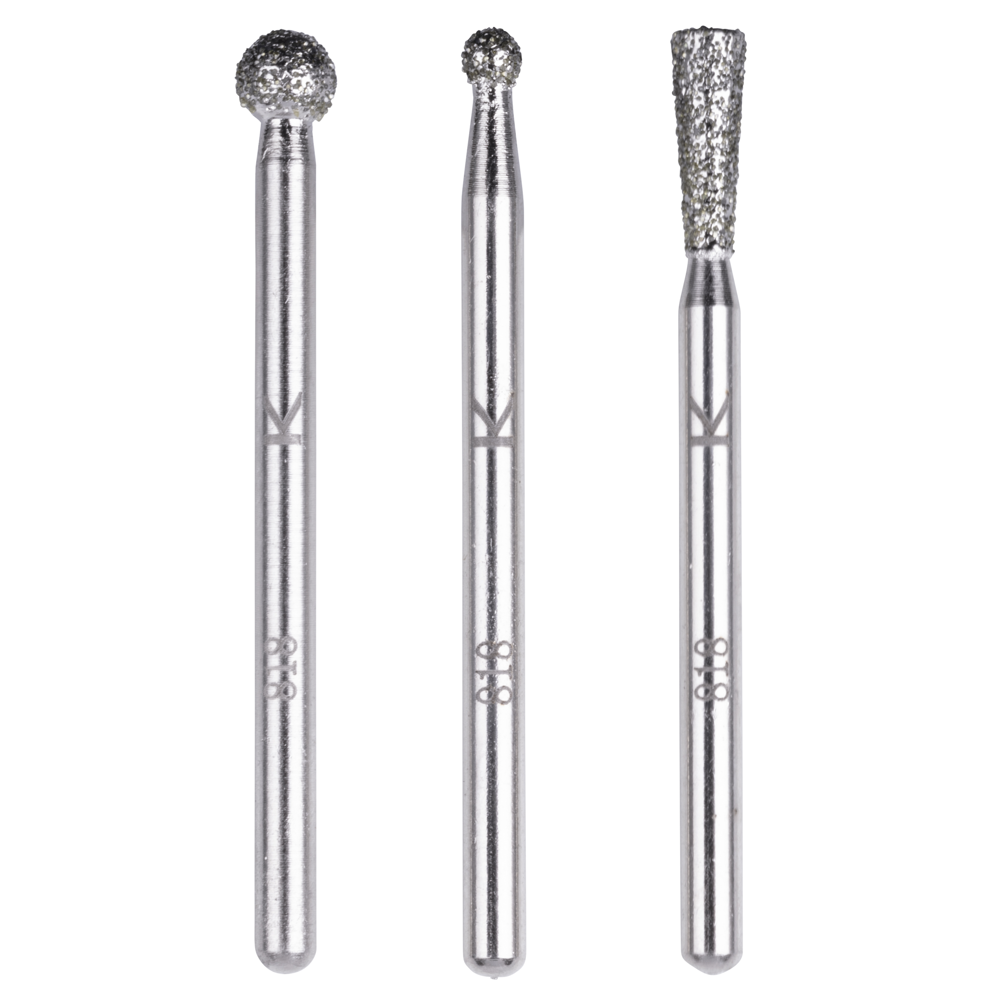 Diamond Mounted Point Set, Spherical and Tapered, 3 Pcs.