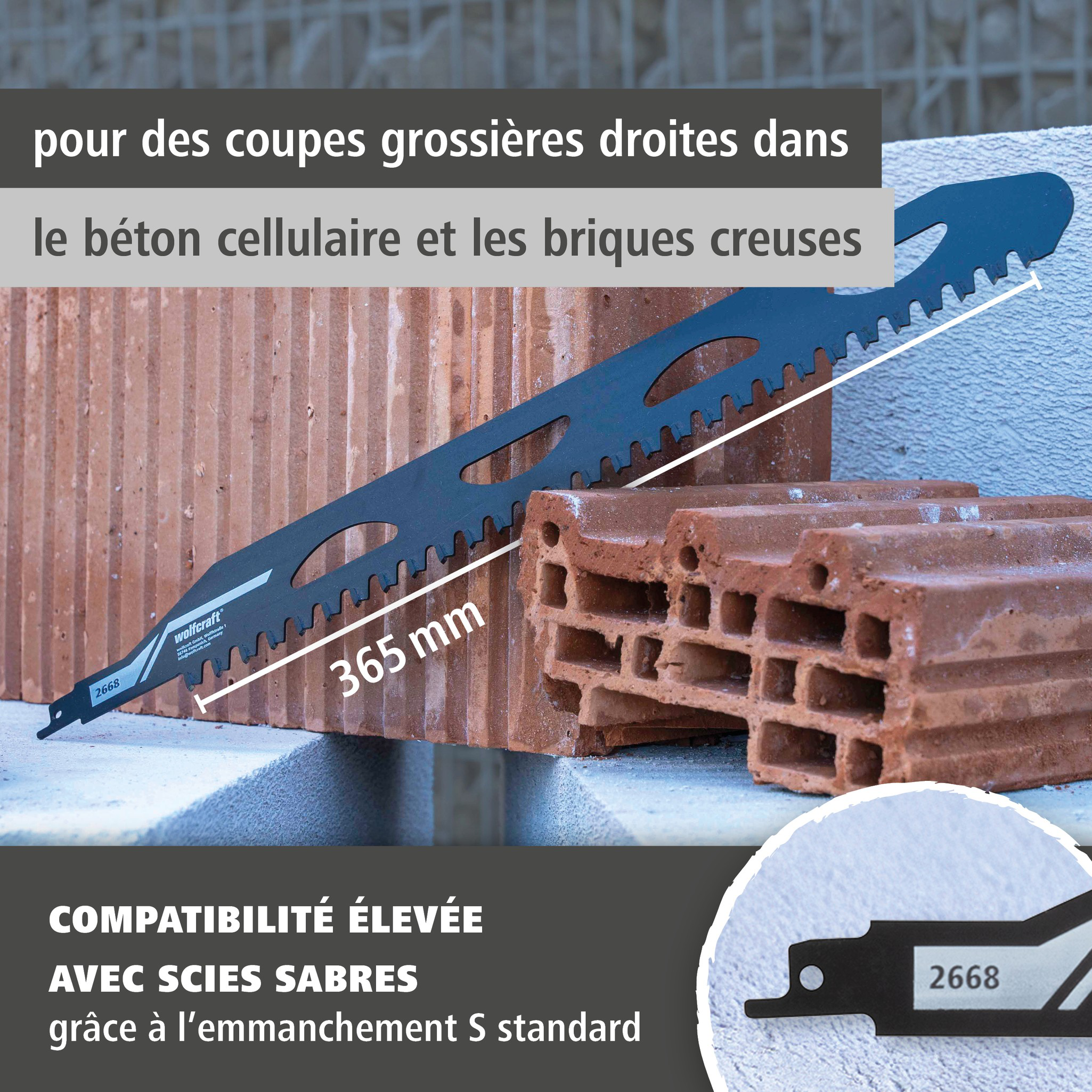 Sabre Saw Blade, TC Tipped, Aerated Concrete and Hollow Bricks, Straight Cut