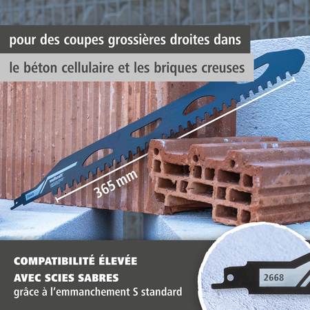 Sabre Saw Blade, TC Tipped, Aerated Concrete and Hollow Bricks, Straight Cut