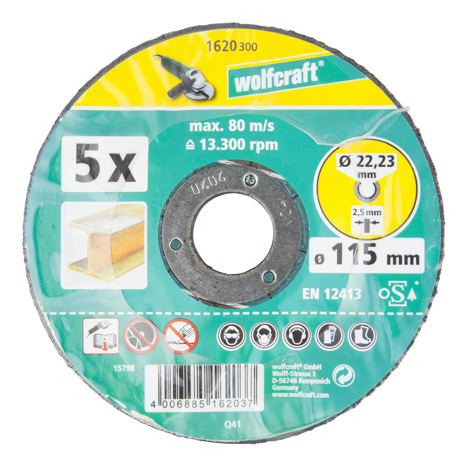 5 Cutting Discs for Metal, depressed centre, Ø 115 mm
