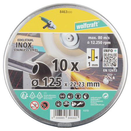 10 Cutting Discs for Stainless Steel, INOX Ø125 mm, extra thin