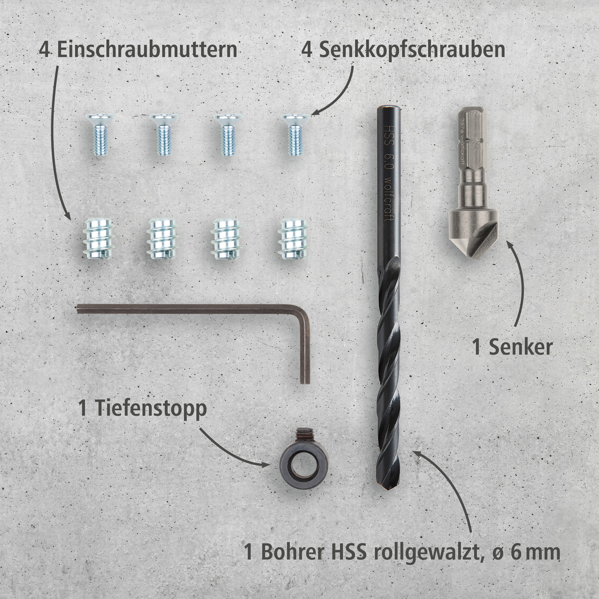 Repair Set for Cup Hinge – Cabinet Side, 11 Pcs. (de)