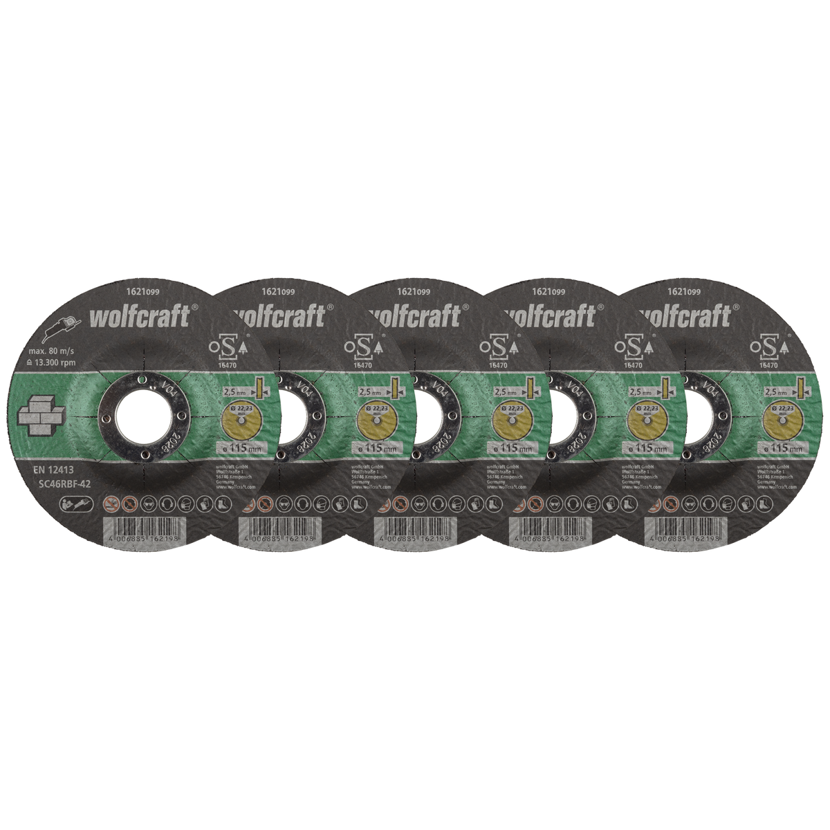 5 Cutting Discs for Stone, depressed centre, Ø 115 mm