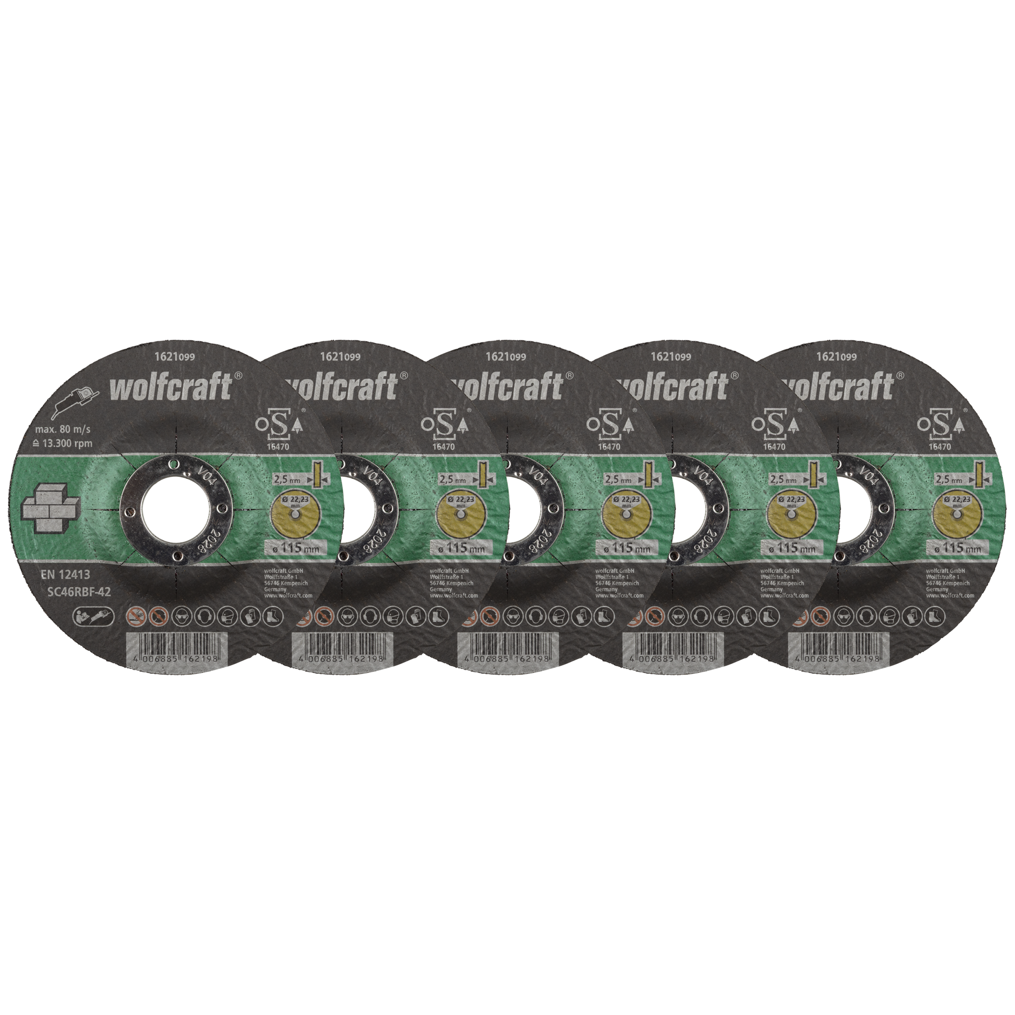 5 Cutting Discs for Stone, depressed centre, Ø 115 mm