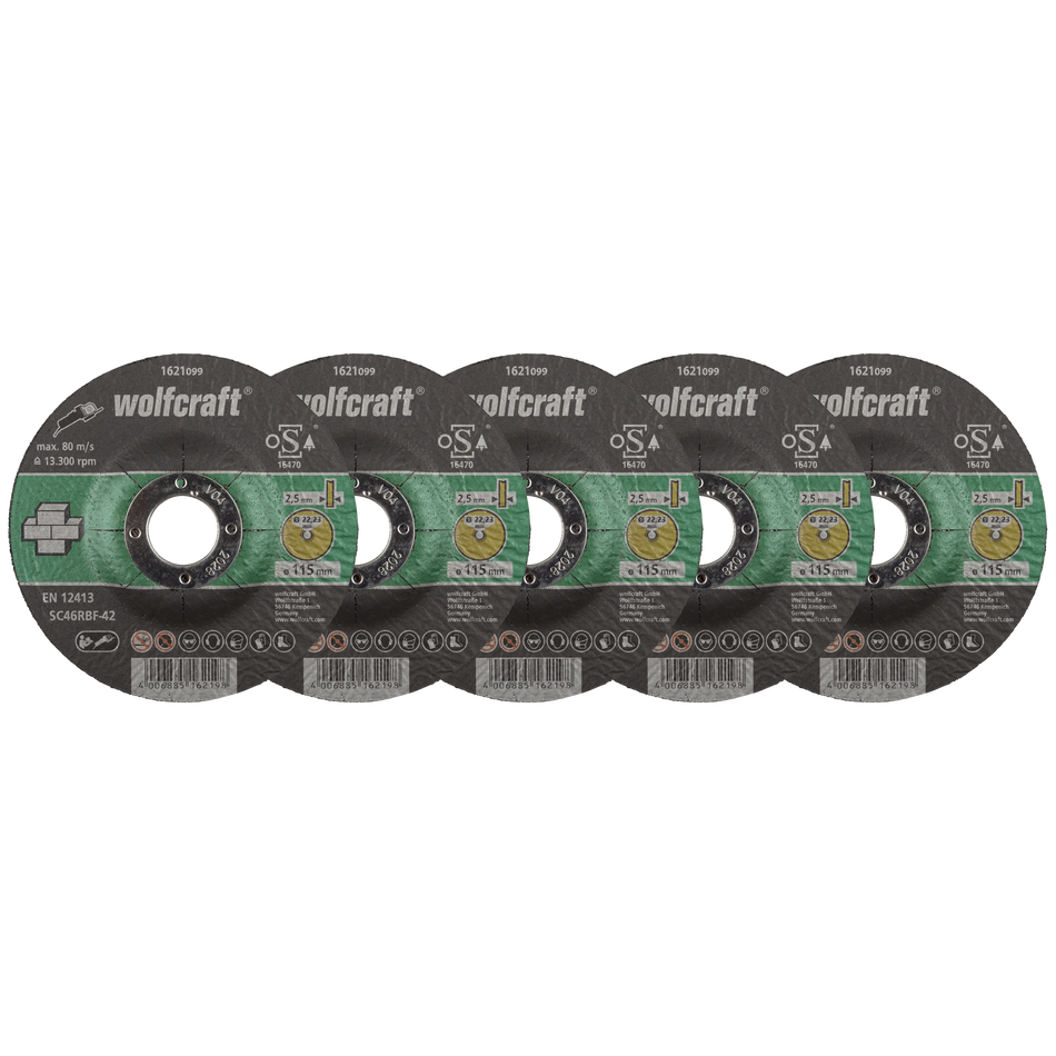 5 Cutting Discs for Stone, depressed centre, Ø 115 mm