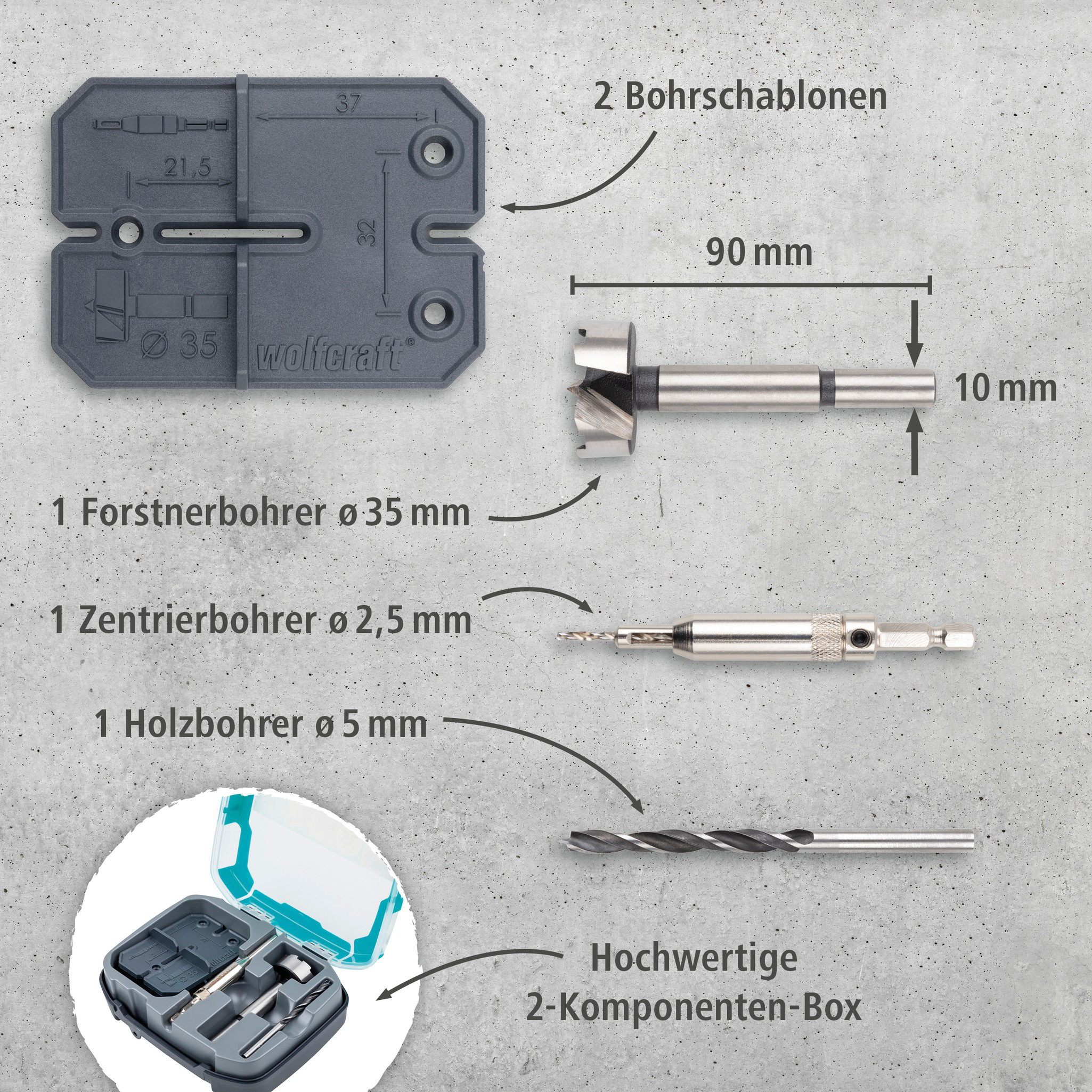 Hinge hole set, Ø 35 mm, 5 pcs. (de)