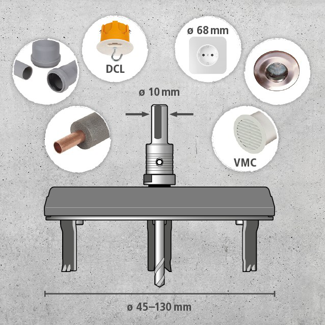 Adjustable Hole Saw, Ø 45–130 mm