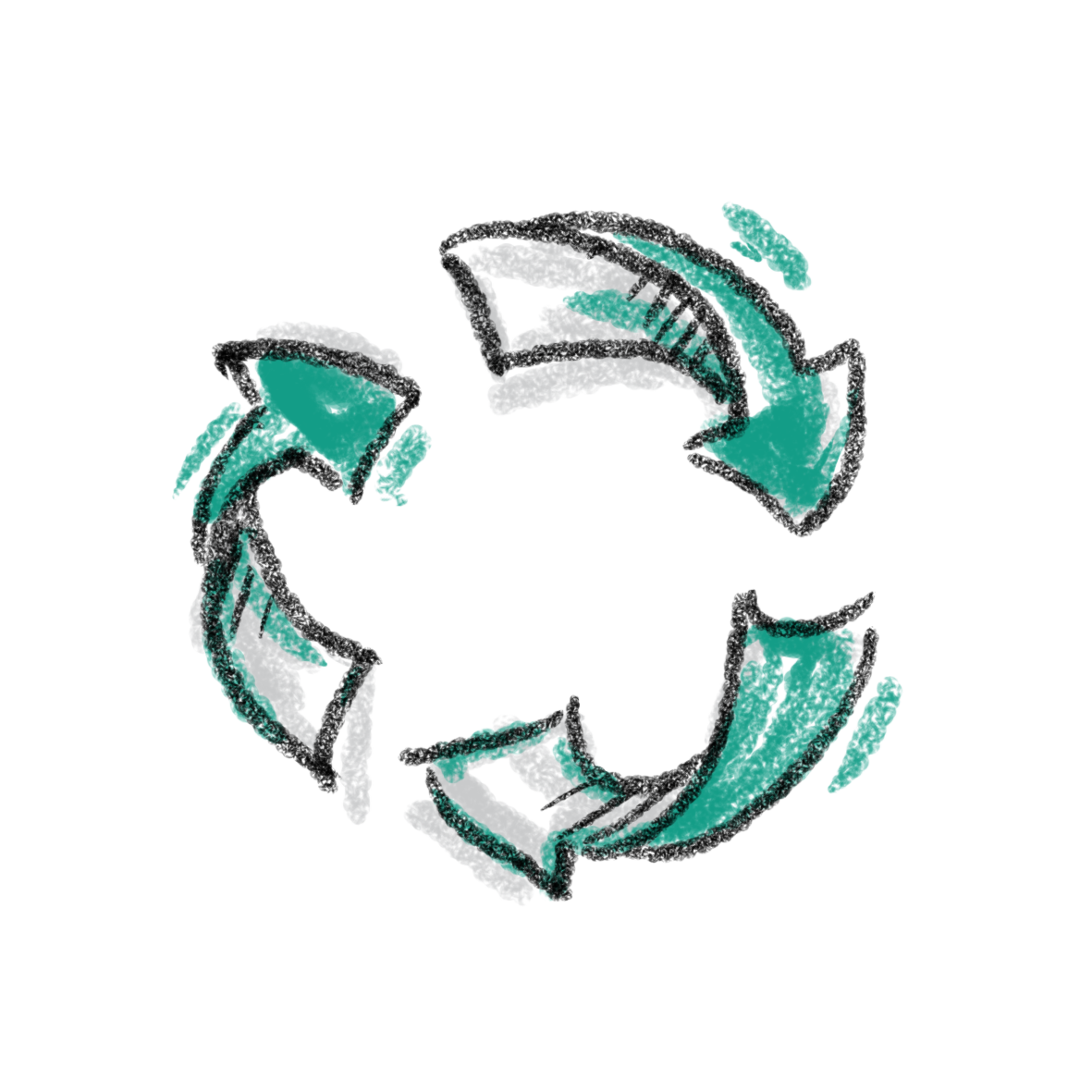 Recycling symbol with green arrows on a white background