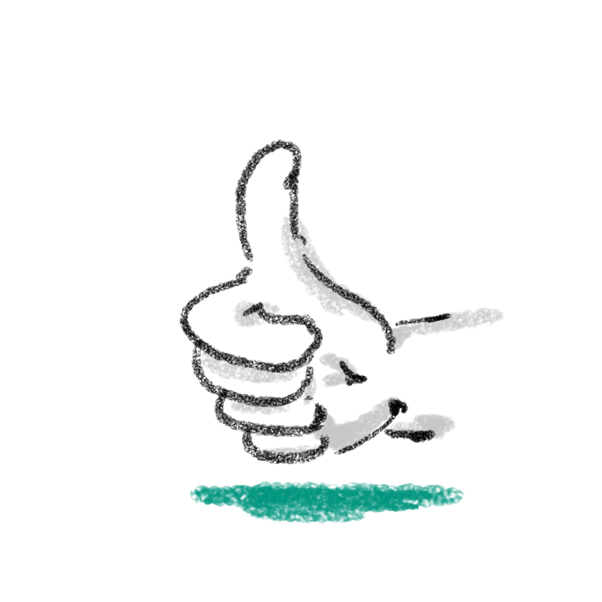 Simplified black and white drawing of a shark on a white background